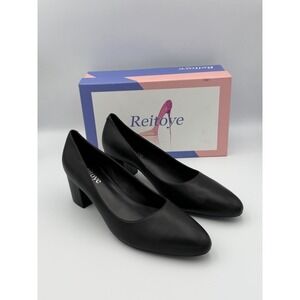 Reitoye Women's Black Chunky Heel Pumps Round Toe Dress Shoes Size 9.5 New